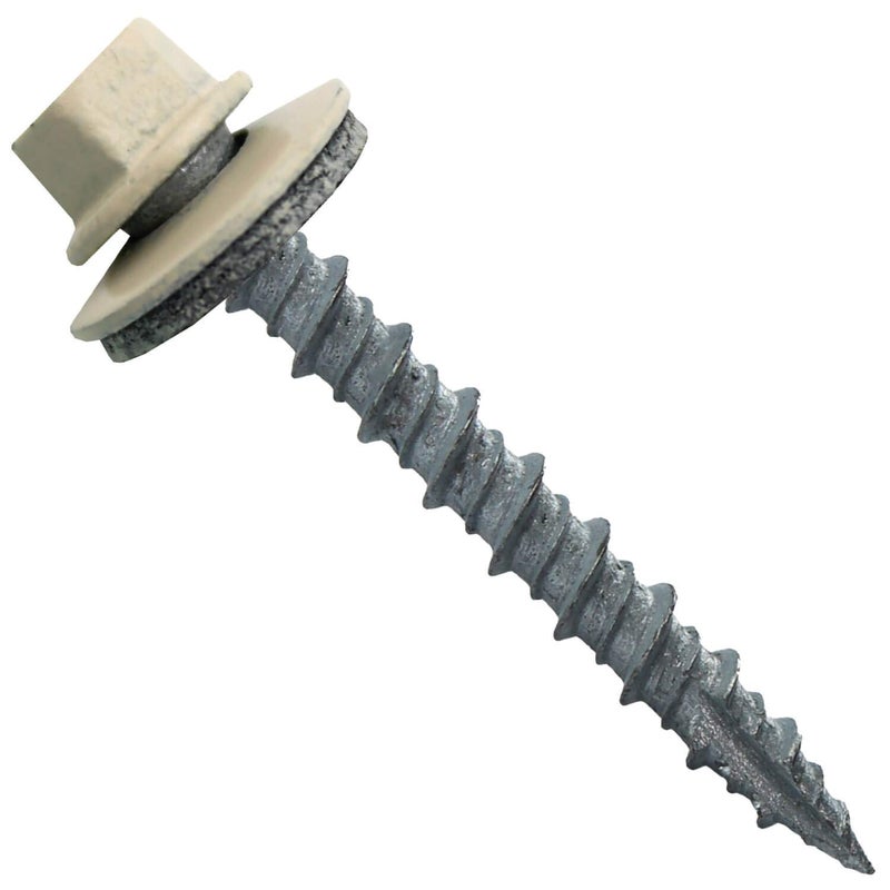 Jake Sales Metal ROOFING SCREWS: (250) 10 x 1-1/2"" Ivory Hex Head Sheet Metal Roof Screw. Self starting metal to wood siding screws. EPDM washer. Colored head - Image 1